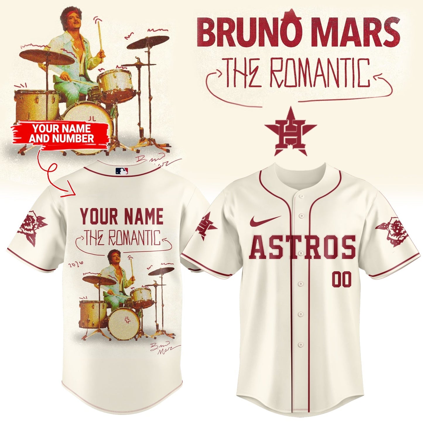 ,Baseball X Bruno Mars ”The Romantic Tour 2026” Limited Edition Signature – Jersey 2 (Custom Name&Number )
