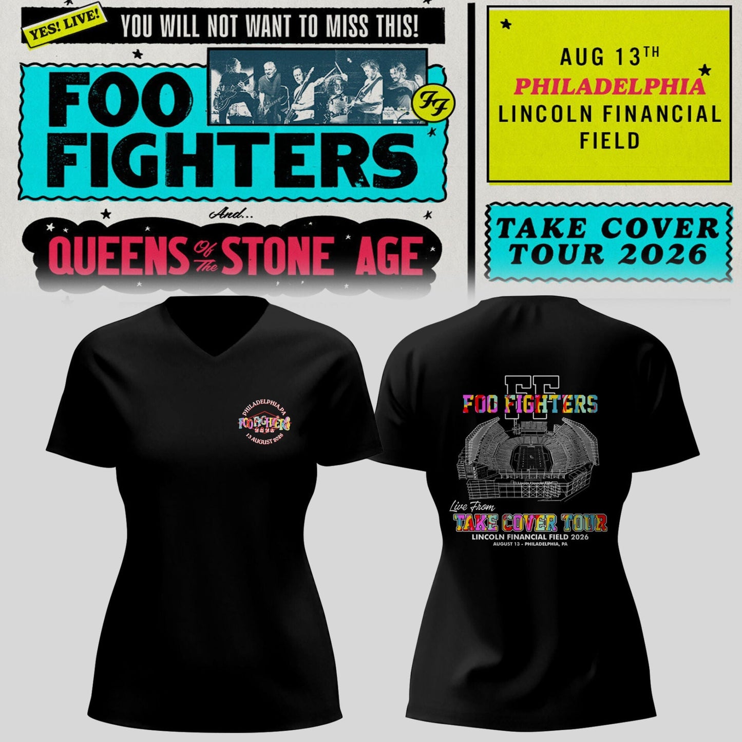 FF 🎸🎤 “Take Cover Tour 2026” in Philadelphia,PA V-neck TShirt