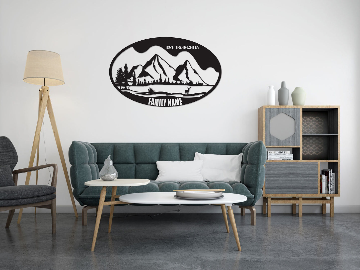 Deers and Mountain Metal Family Name Sign - Custom Metal Wall Art, Unique Home Decor, PWedding Gift for Couples, Rustic and Nature-Inspired