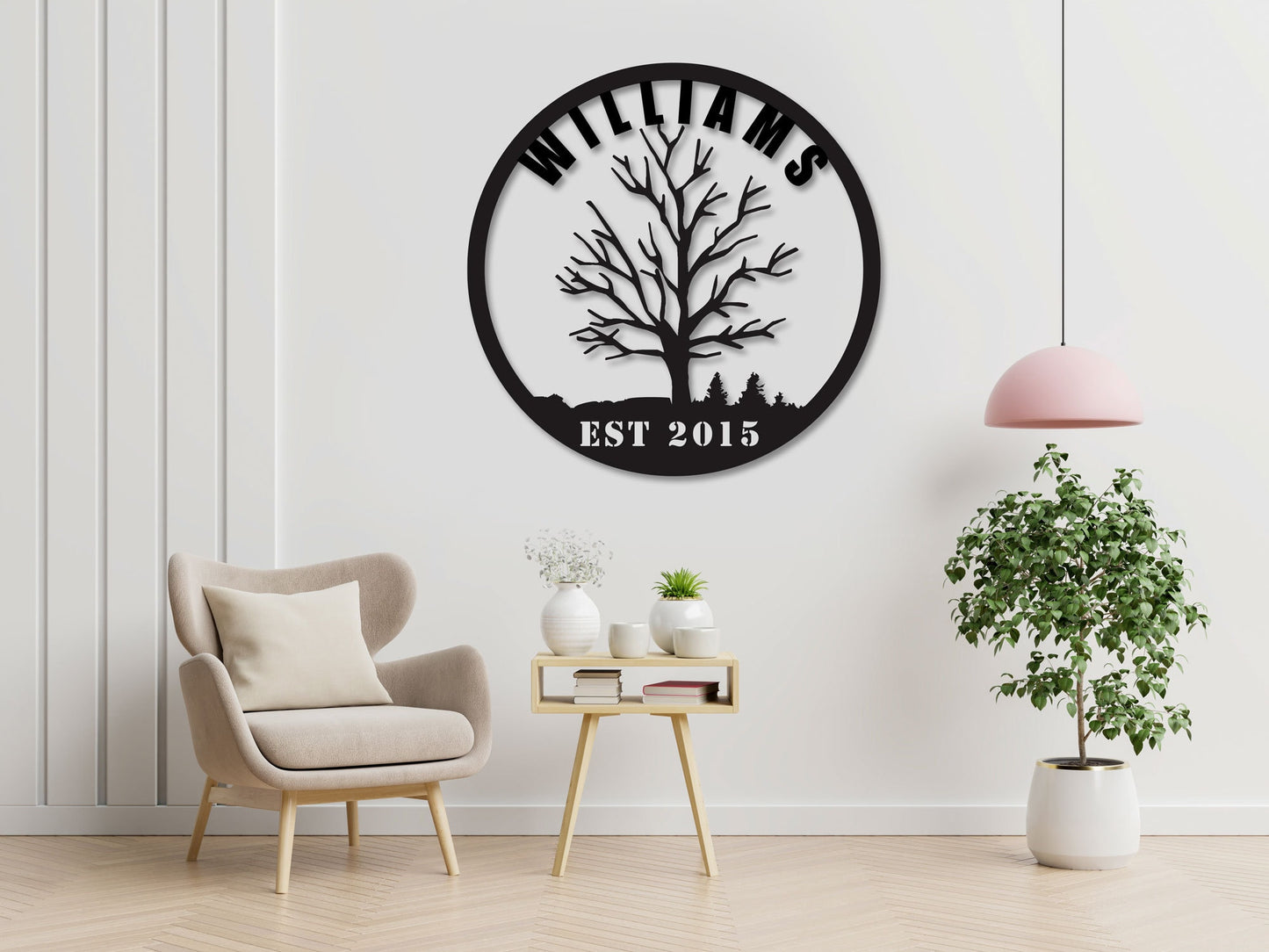 Personalized Family Name Metal Sign - Tree of Life Round Wall Art with EST Year, Custom Last Name Outdoor / Indoor Housewarming Wedding Gift