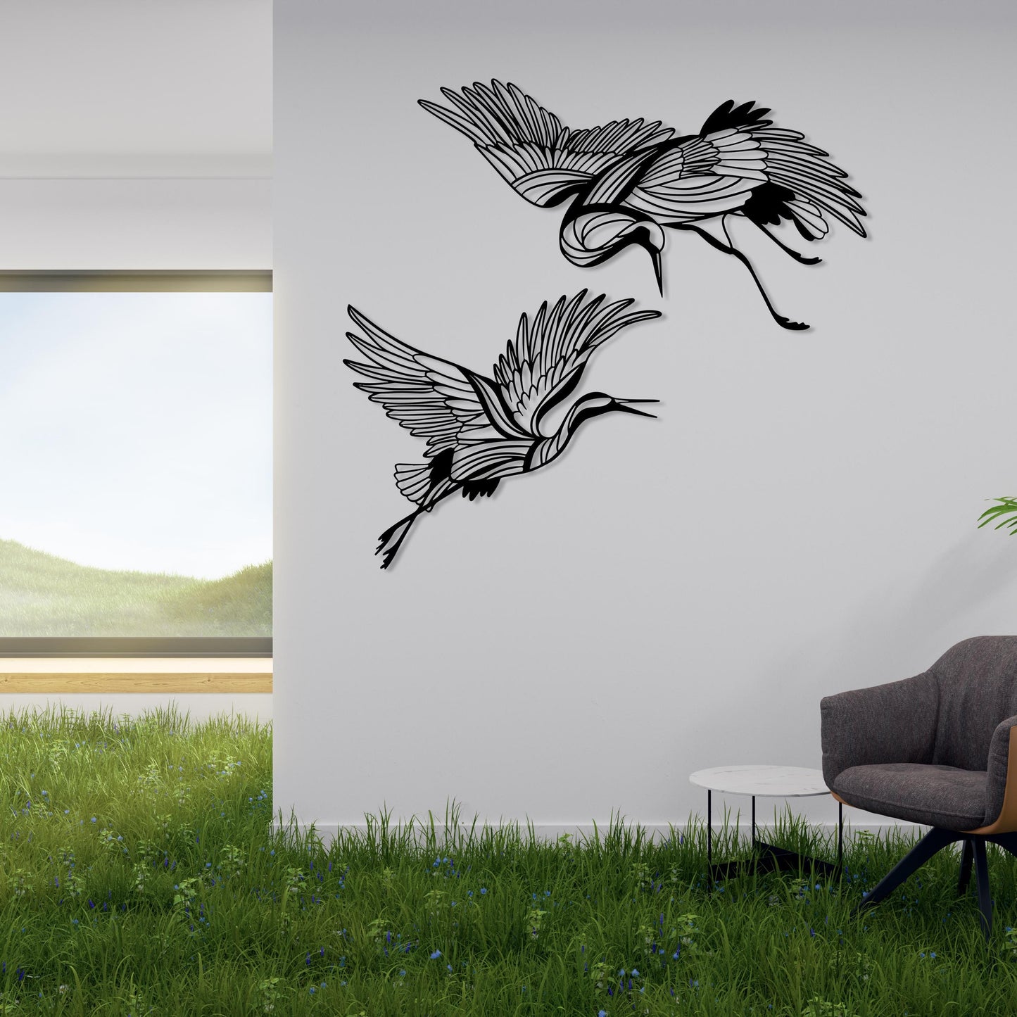 Crane Metal Wall Art Set of 2, Metal Crane Birds, Birds Lover Gift, Flying Birds Wall Decor, Metal Crane Wall Decor, Boho Livingroom Decor