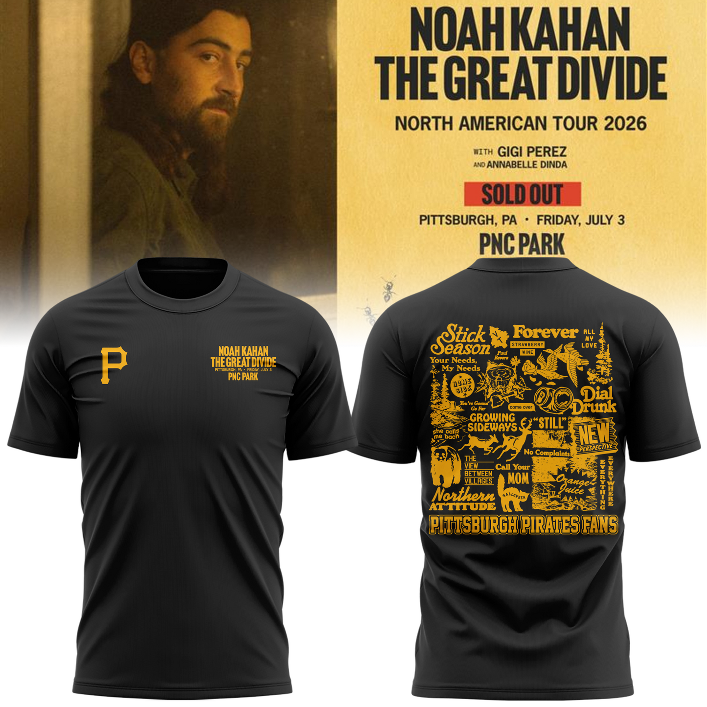 Limited Edition Pittsburgh Pirates x Noah Kahan Dark Gray Tshirt 2026