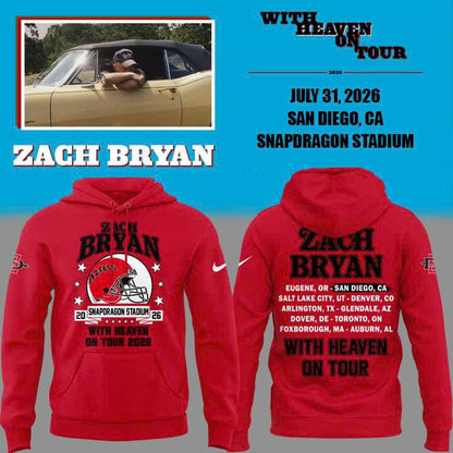 02. New Hoodie Zach Bryan x San Diego State Football - With Heaven On Tour 2026 Hoodie