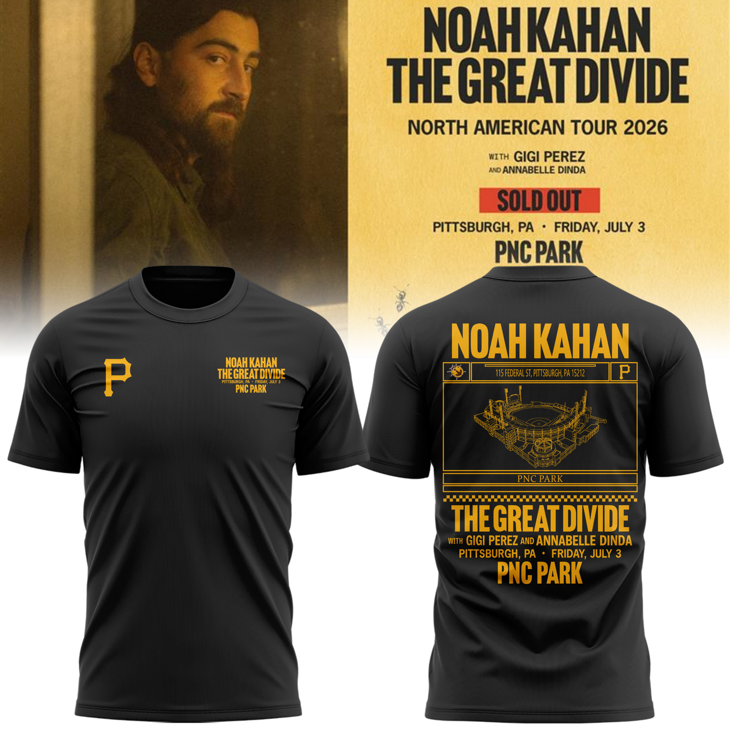 Limited Edition Pittsburgh Pirates x Noah Kahan Dark Gray Tshirt 2026