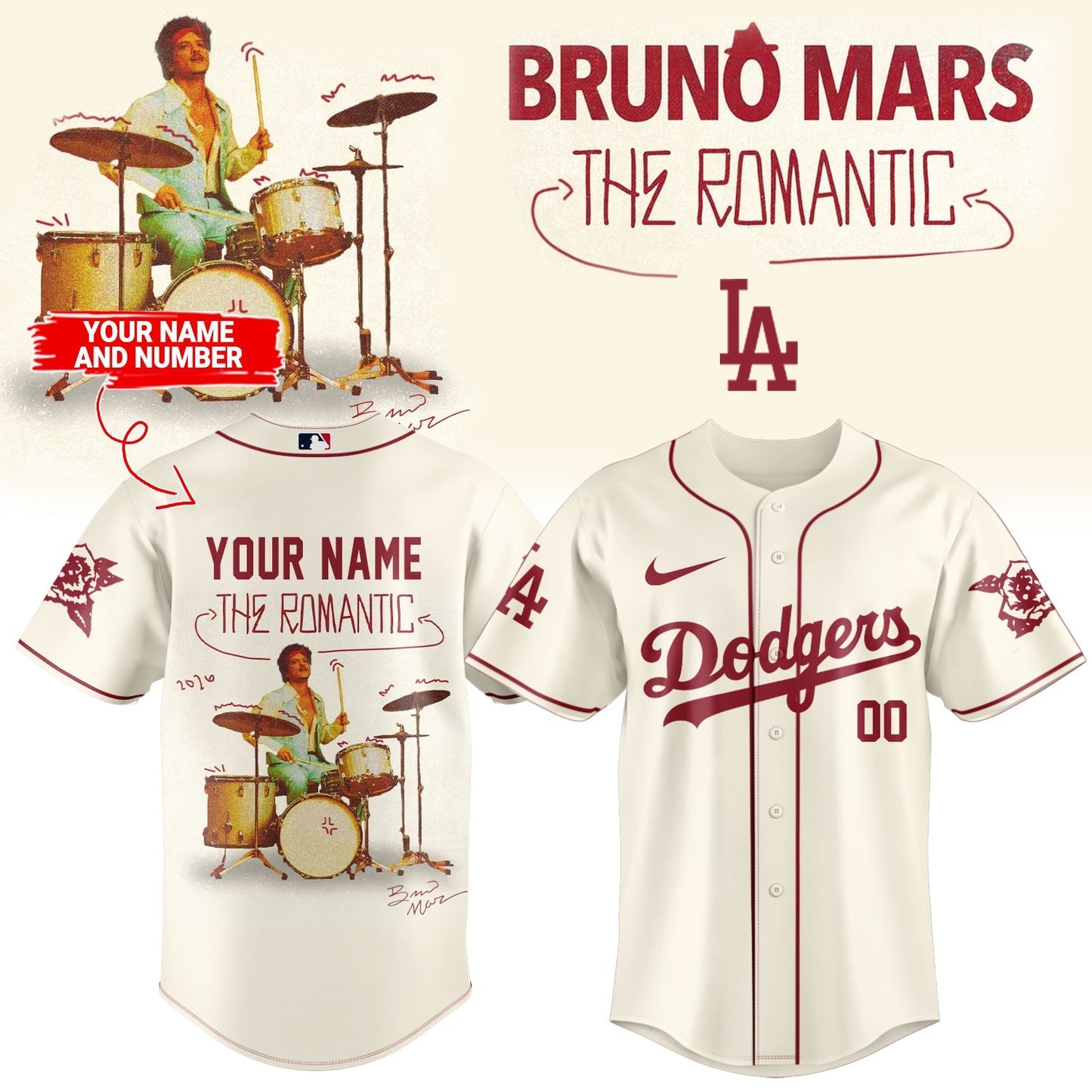 ,Baseball X Bruno Mars ”The Romantic Tour 2026” Limited Edition Signature – Jersey 2 (Custom Name&Number )