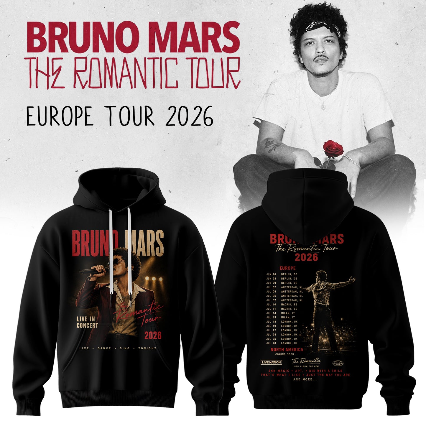 _Bruno Mars – The Romantic Tour US & UK 2026 Limited Hoodie