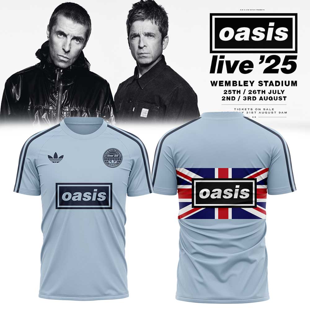 . Limited Edition Oasis “Live ’25” London Deep Blue Flag Raglan Shirt