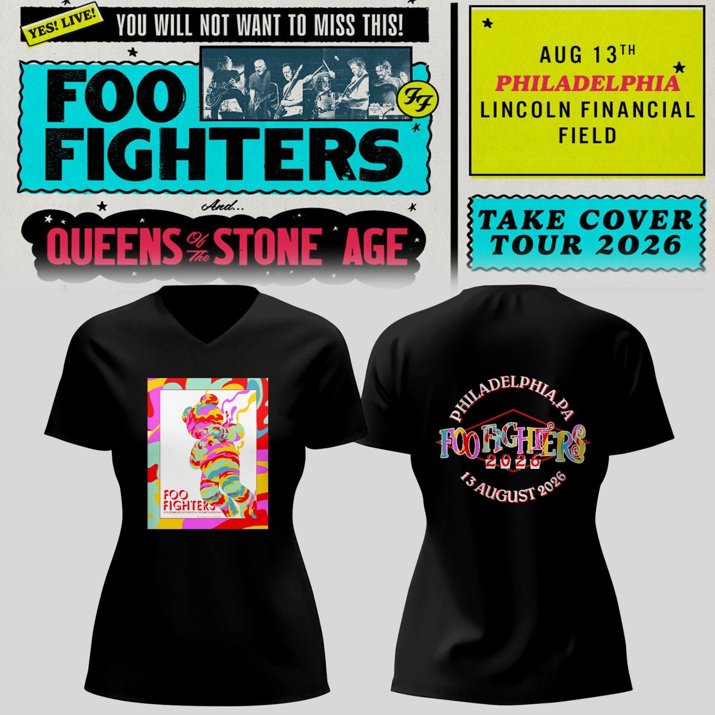 FF 🎸🎤 “Take Cover Tour 2026” in Philadelphia,PA V-neck TShirt