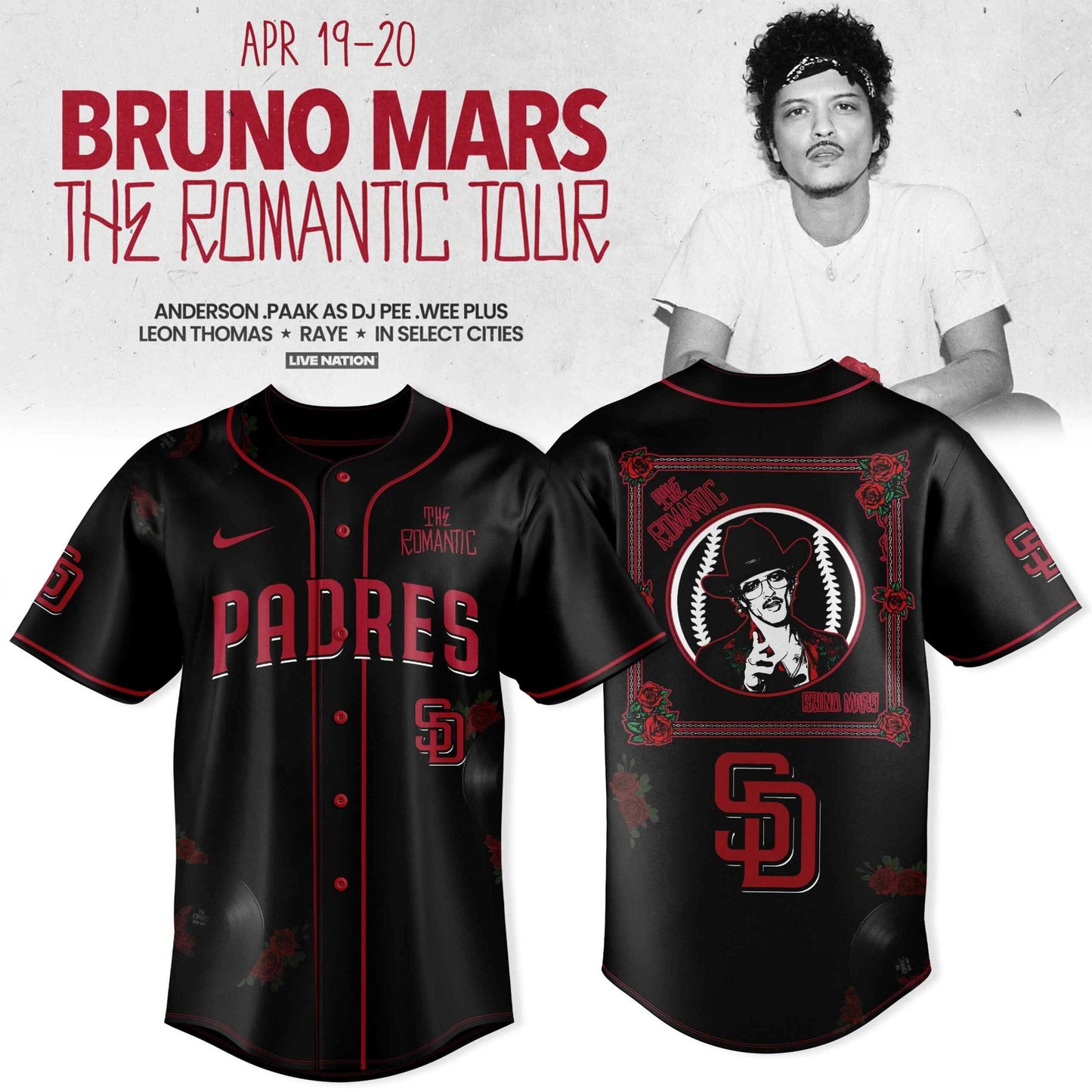 _ San Diego Padres x Bruno Mars – The Romantic Tour 2026 Jersey Collection