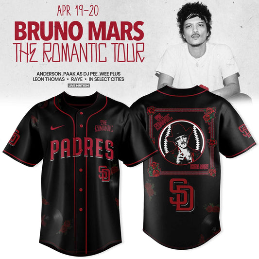 _ San Diego Padres x Bruno Mars – The Romantic Tour 2026 Jersey Collection