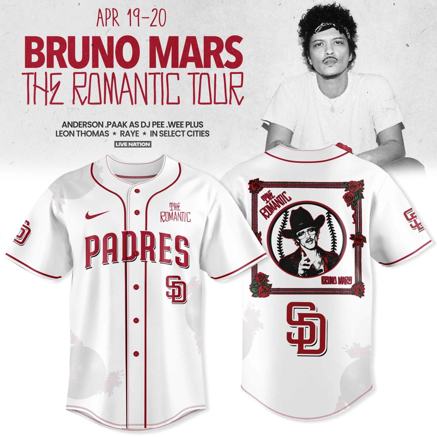 _ San Diego Padres x Bruno Mars – The Romantic Tour 2026 Jersey Collection