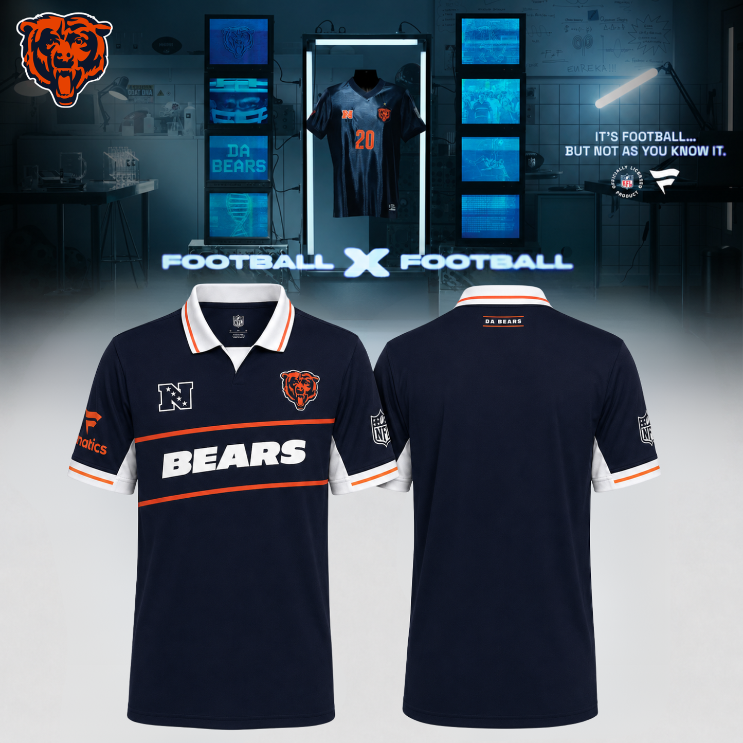 ,Chicago Bears Football x Football Collared Fan Top – Polo