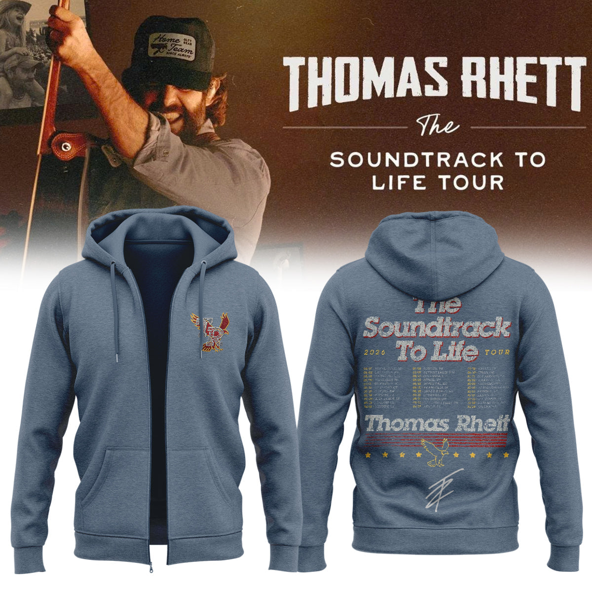 ,..Thomas Rhett ”The Soundtrack to Life Tour” Limited Edition Signature – Zip Hoodie
