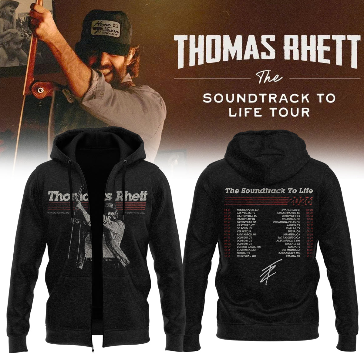 ,..Thomas Rhett ”The Soundtrack to Life Tour” Limited Edition Signature – Zip Hoodie