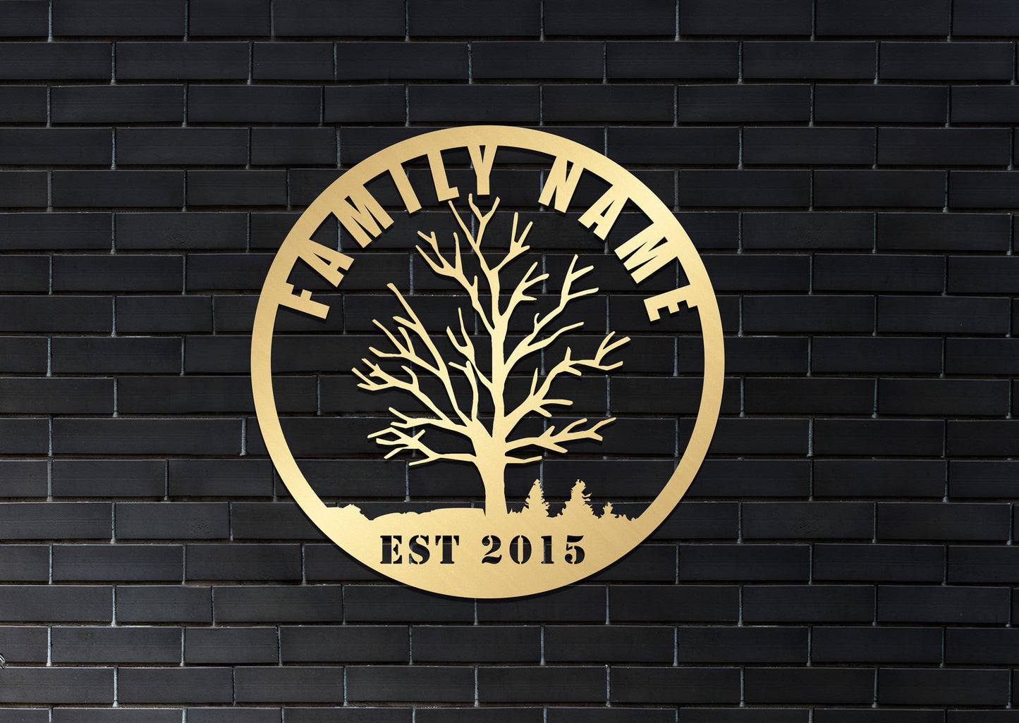 Personalized Family Name Metal Sign - Tree of Life Round Wall Art with EST Year, Custom Last Name Outdoor / Indoor Housewarming Wedding Gift