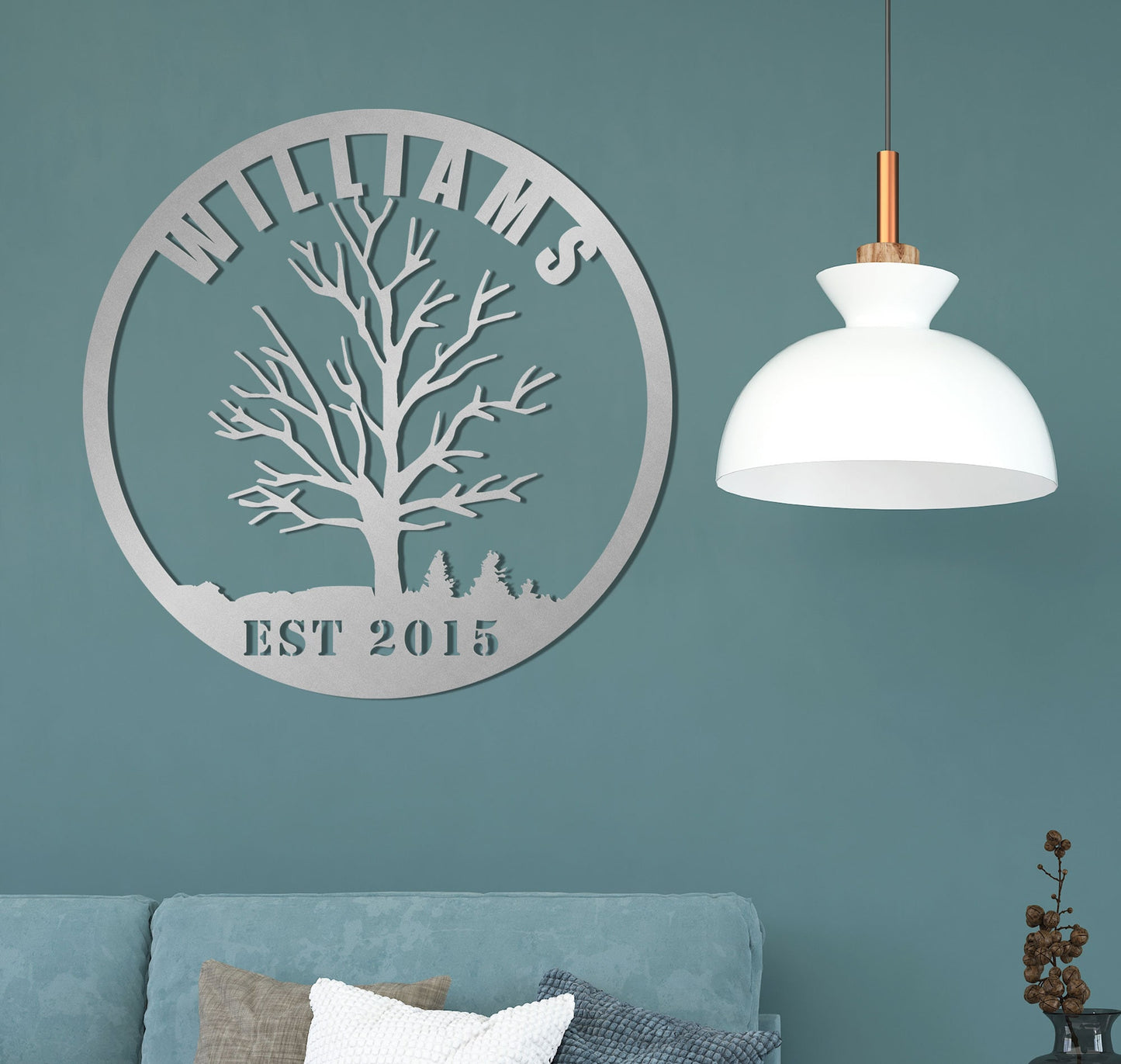 Personalized Family Name Metal Sign - Tree of Life Round Wall Art with EST Year, Custom Last Name Outdoor / Indoor Housewarming Wedding Gift