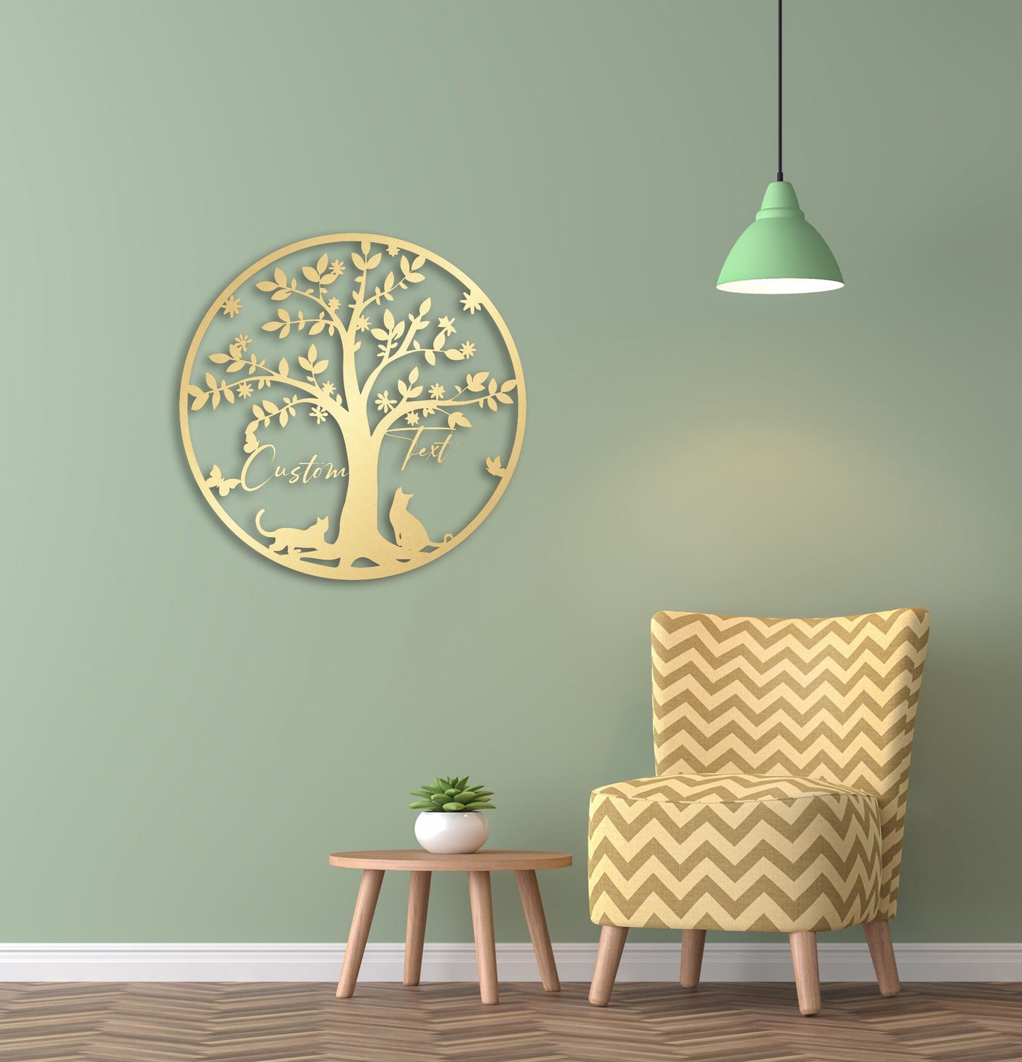 Gold Cat Lover Gift Metal Wall Art , Personalized Cat Owner Housewarming Gift, Custom Family Name and Cat Name Tree of Life Metal Wall Decor