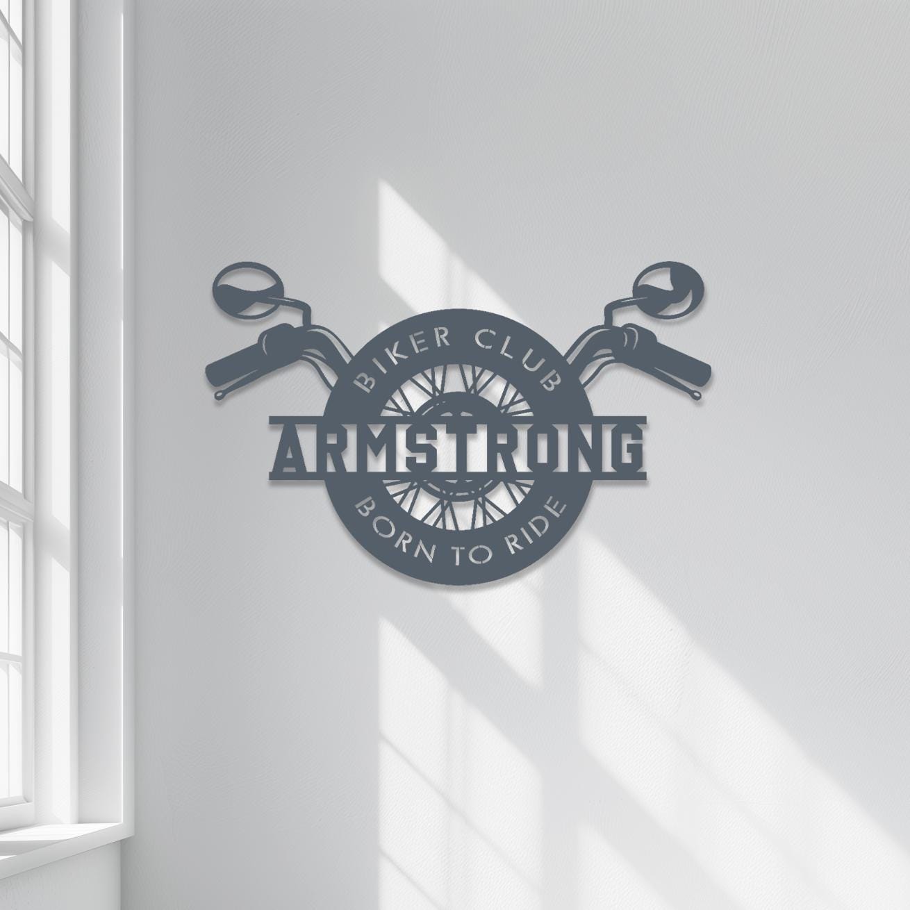 Personalized Motorcycle Metal Wall Art • Custom Biker Name Steel Sign • Garage Wall Decor • Wheel & Handlebars Wall Hanging • Gift For Him
