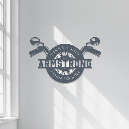 Personalized Motorcycle Metal Wall Art • Custom Biker Name Steel Sign • Garage Wall Decor • Wheel & Handlebars Wall Hanging • Gift For Him