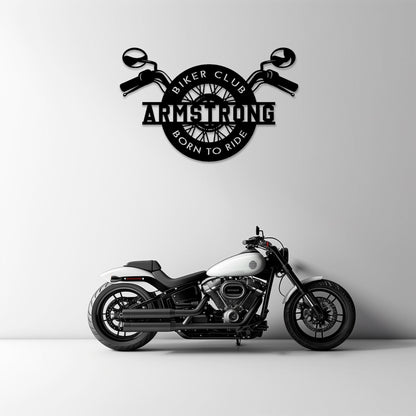Personalized Motorcycle Metal Wall Art • Custom Biker Name Steel Sign • Garage Wall Decor • Wheel & Handlebars Wall Hanging • Gift For Him