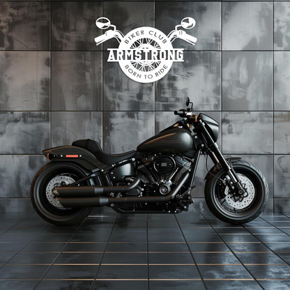 Personalized Motorcycle Metal Wall Art • Custom Biker Name Steel Sign • Garage Wall Decor • Wheel & Handlebars Wall Hanging • Gift For Him