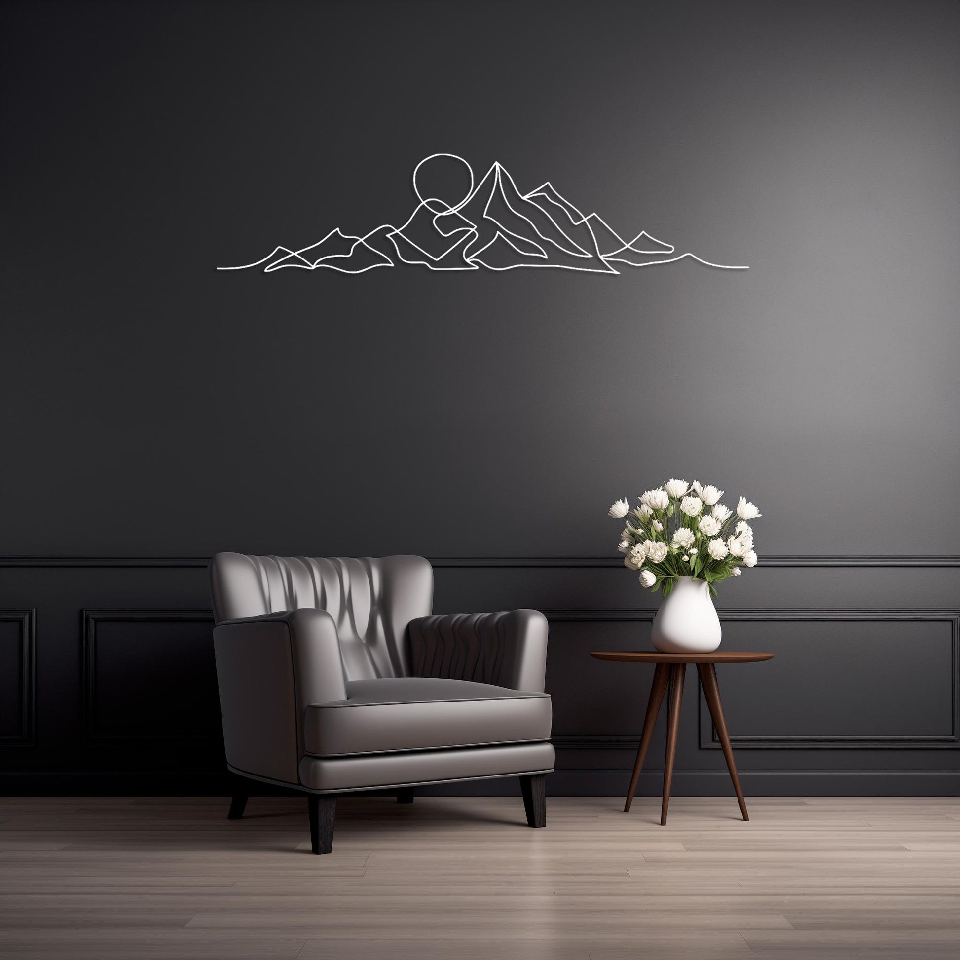 One Line Art Metal Wall Art • Custom Mountain & Sun Steel Sign • Large Living Room Sunset Wall Decor • Indoor Outdoor Sunrise Wall Hanging