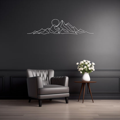One Line Art Metal Wall Art • Custom Mountain & Sun Steel Sign • Large Living Room Sunset Wall Decor • Indoor Outdoor Sunrise Wall Hanging