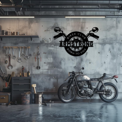 Personalized Motorcycle Metal Wall Art  Custom Biker Name Steel Sign  Garage Wall Decor  Wheel & Handlebars Wall Hanging  Gift For Him