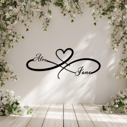 Personalized Family Name Metal Wall Art • Custom Infinity Love Steel Wall Sign • Bedroom Wall Decor • Indoor & Outdoor Modern Wall Hanging