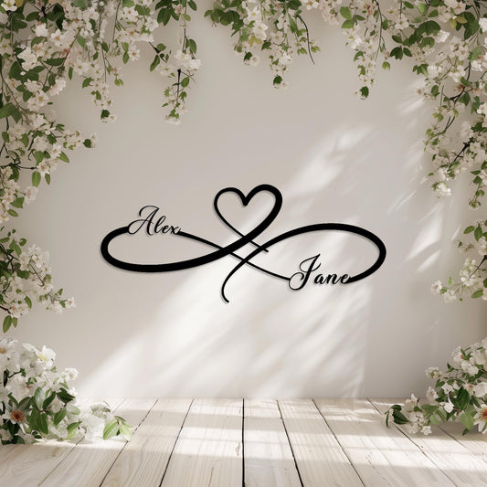 Personalized Family Name Metal Wall Art • Custom Infinity Love Steel Wall Sign • Bedroom Wall Decor • Indoor & Outdoor Modern Wall Hanging