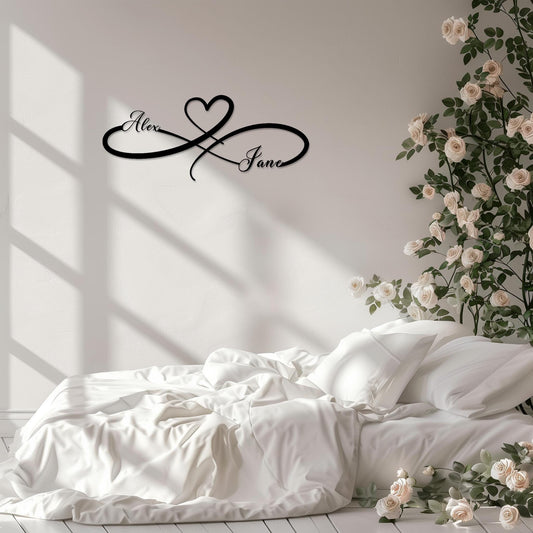 Personalized Family Name Metal Wall Art  Custom Infinity Love Steel Wall Sign  Bedroom Wall Decor  Indoor & Outdoor Modern Wall Hanging