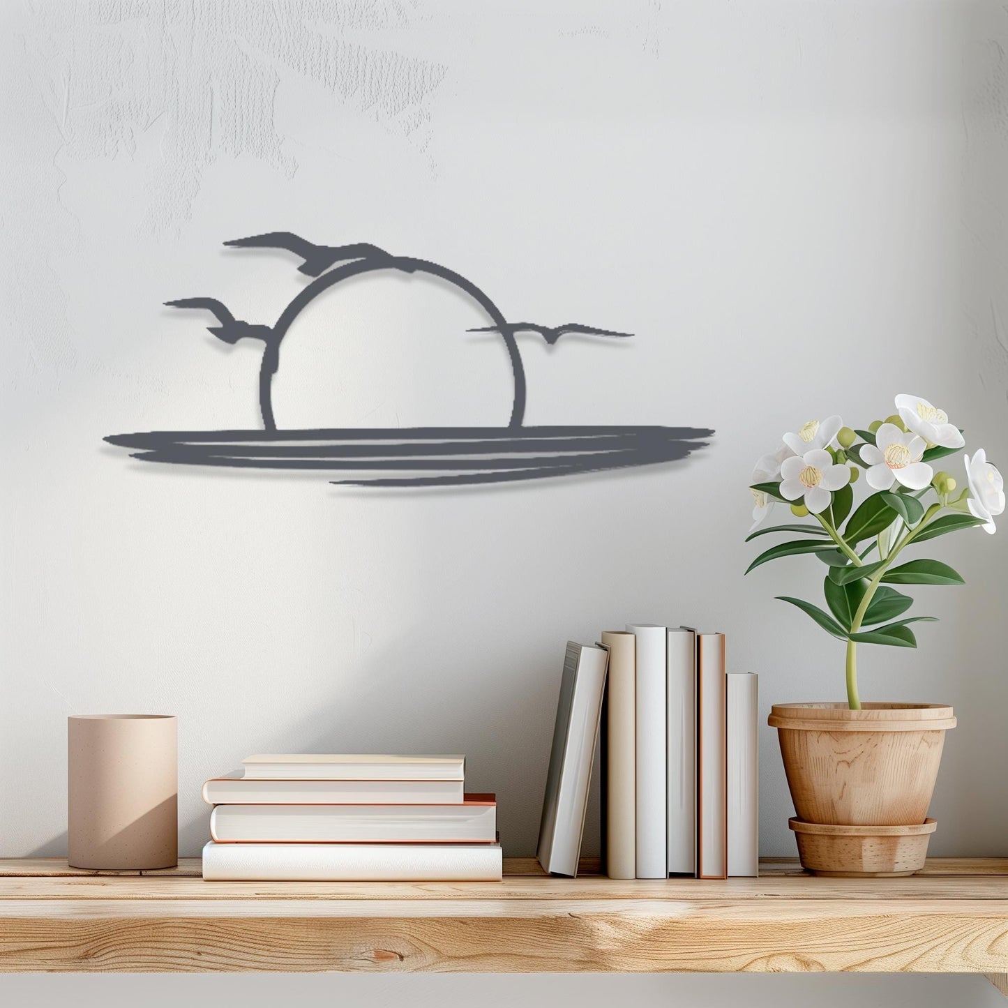 Decorative Sun & Flying Birds Metal Wall Art  Sun Sculpture Steel Sign  Sunrise Wall Hanging  Modern Minimalist One Line Art Sunset Decor