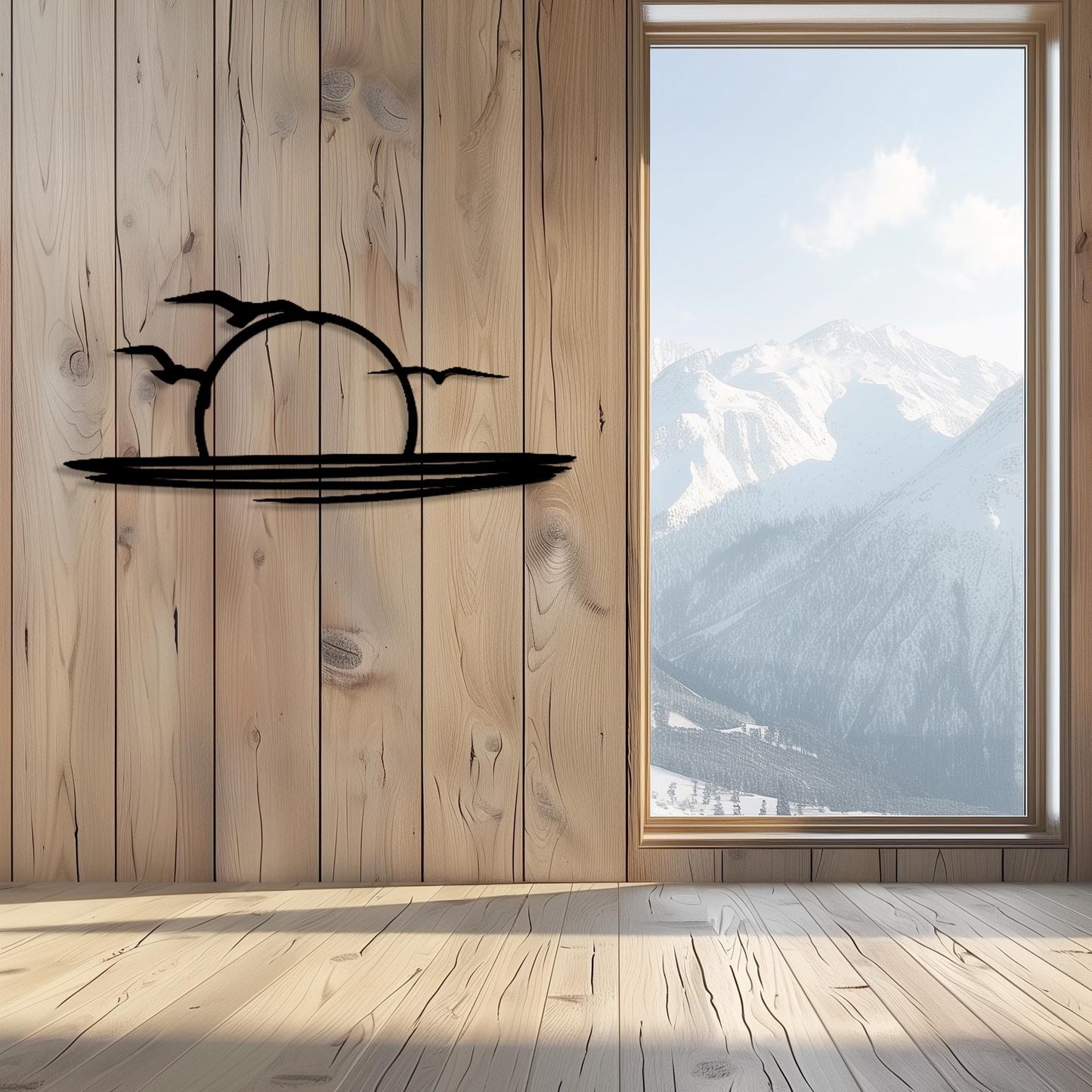 Decorative Sun & Flying Birds Metal Wall Art  Sun Sculpture Steel Sign  Sunrise Wall Hanging  Modern Minimalist One Line Art Sunset Decor