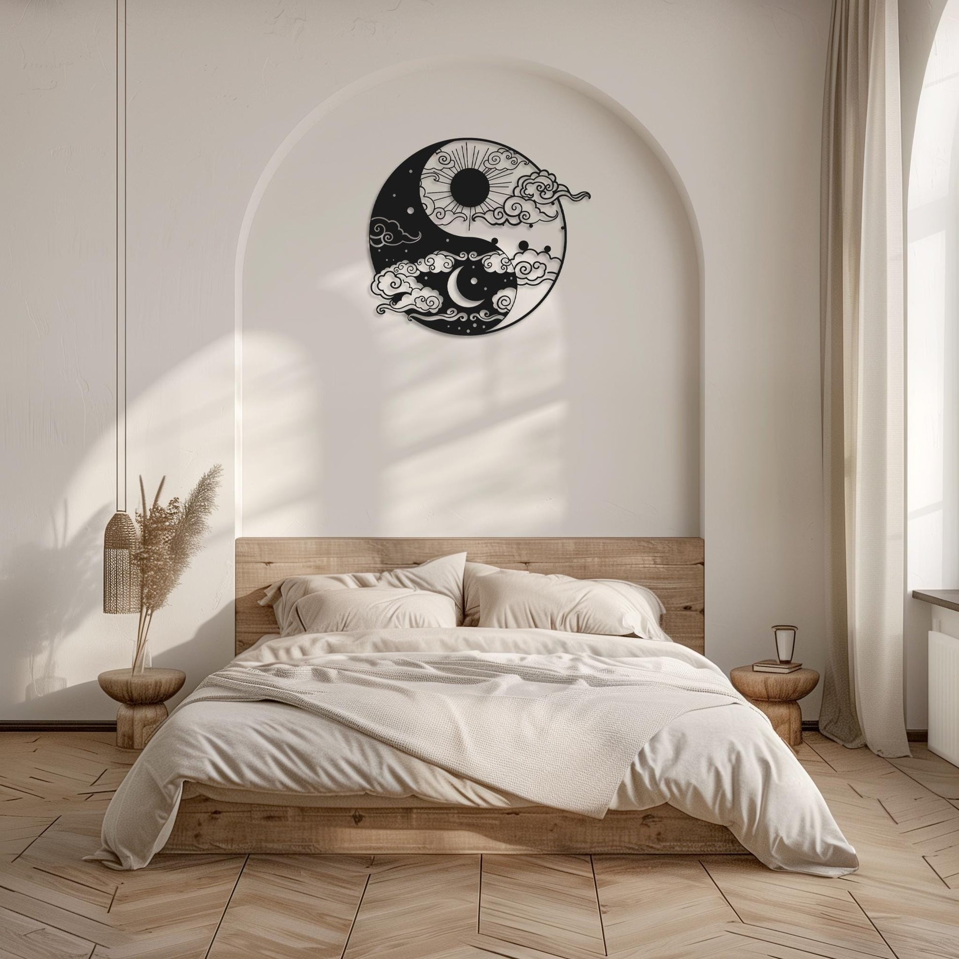 Day And Night Metal Wall Art • Moon Sun Sculpture Steel Sign • Yin Yang Wall Hanging • Minimalist Interior Decoration • Modern Sunset Decor