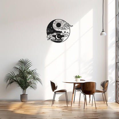 Day And Night Metal Wall Art • Moon Sun Sculpture Steel Sign • Yin Yang Wall Hanging • Minimalist Interior Decoration • Modern Sunset Decor