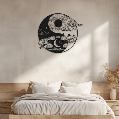 Day And Night Metal Wall Art  Moon Sun Sculpture Steel Sign  Yin Yang Wall Hanging  Minimalist Interior Decoration  Modern Sunset Decor