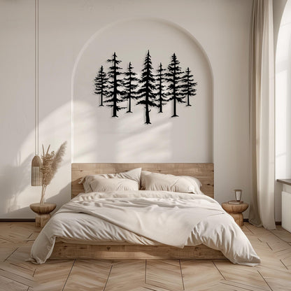 Set Of 7 Trees Metal Wall Art  Tree Sculpture Steel Sign  Decorative Wall Hanging  Modern Interior Decoration  Contemporary Forest Decor