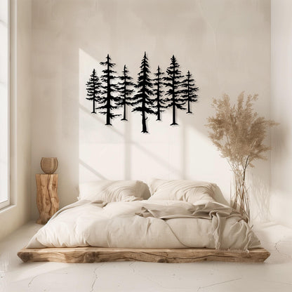 Set Of 7 Trees Metal Wall Art  Tree Sculpture Steel Sign  Decorative Wall Hanging  Modern Interior Decoration  Contemporary Forest Decor
