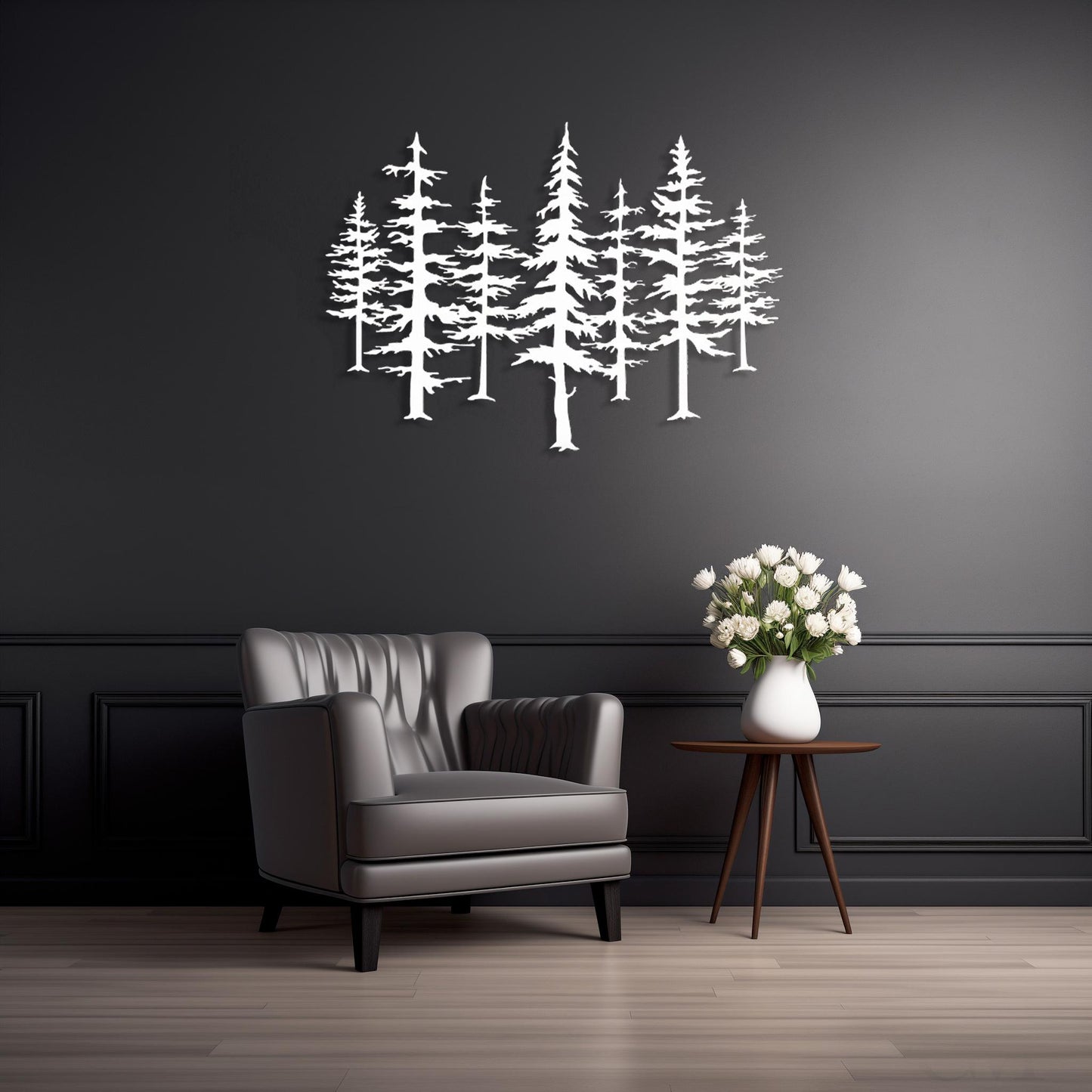 Set Of 7 Trees Metal Wall Art  Tree Sculpture Steel Sign  Decorative Wall Hanging  Modern Interior Decoration  Contemporary Forest Decor