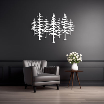 Set Of 7 Trees Metal Wall Art  Tree Sculpture Steel Sign  Decorative Wall Hanging  Modern Interior Decoration  Contemporary Forest Decor