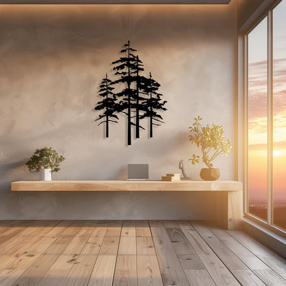 Set Of 4 Trees Metal Wall Art  Tree Sculpture Steel Sign  Decorative Wall Hanging  Modern Interior Decoration  Contemporary Forest Decor