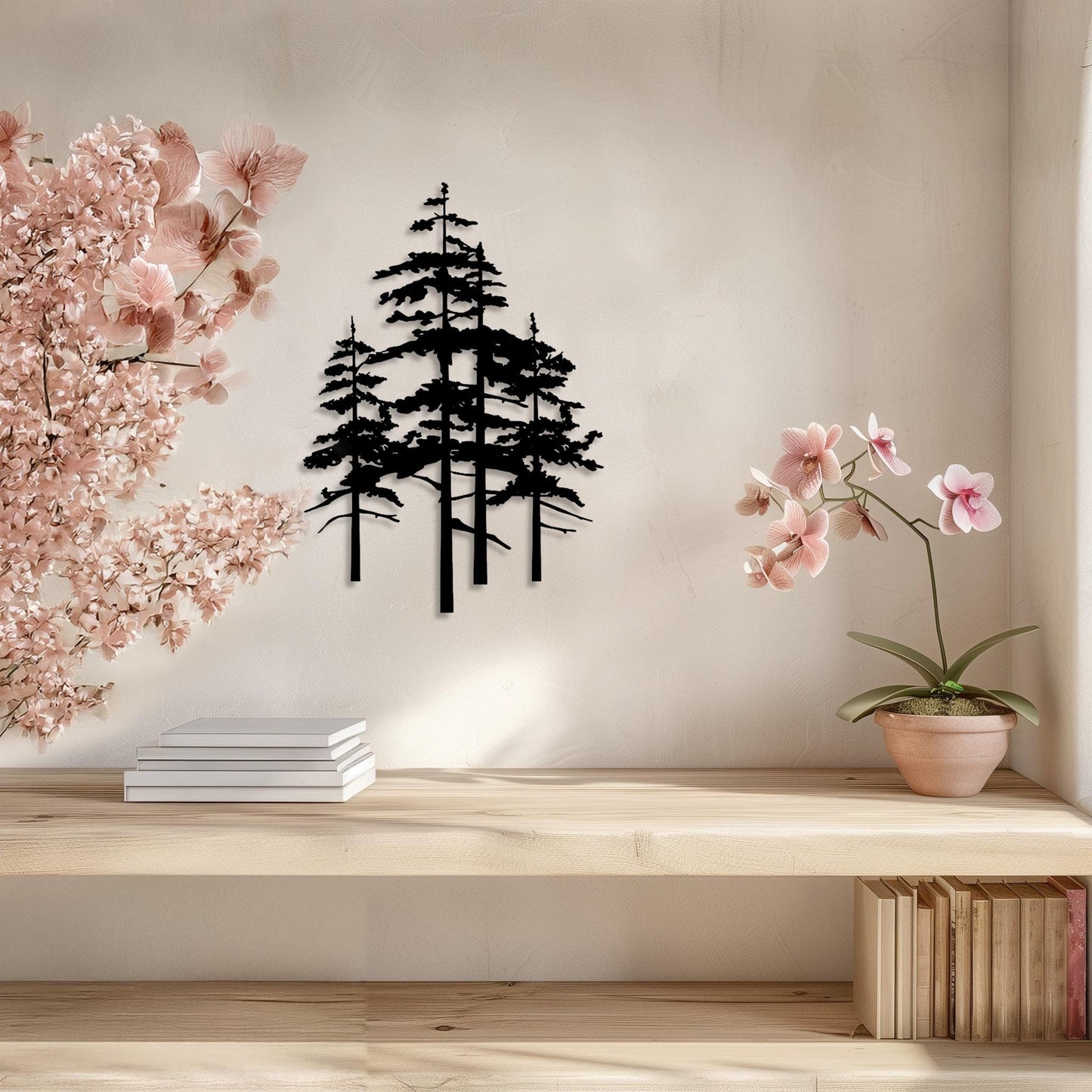 Set Of 4 Trees Metal Wall Art  Tree Sculpture Steel Sign  Decorative Wall Hanging  Modern Interior Decoration  Contemporary Forest Decor