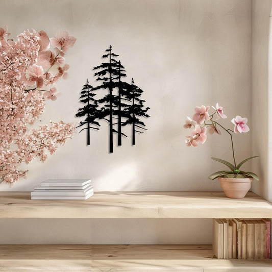 Set Of 4 Trees Metal Wall Art  Tree Sculpture Steel Sign  Decorative Wall Hanging  Modern Interior Decoration  Contemporary Forest Decor