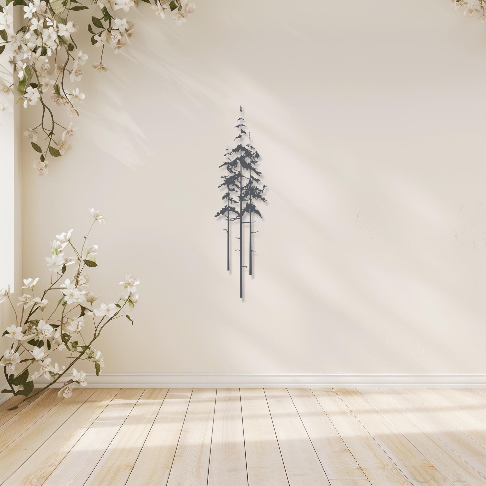 Set Of 3 Tall Trees Metal Wall Art • Forest Sculpture Steel Sign • Decorative Nature Wall Hanging • Contemporary Modern Interior Decoration