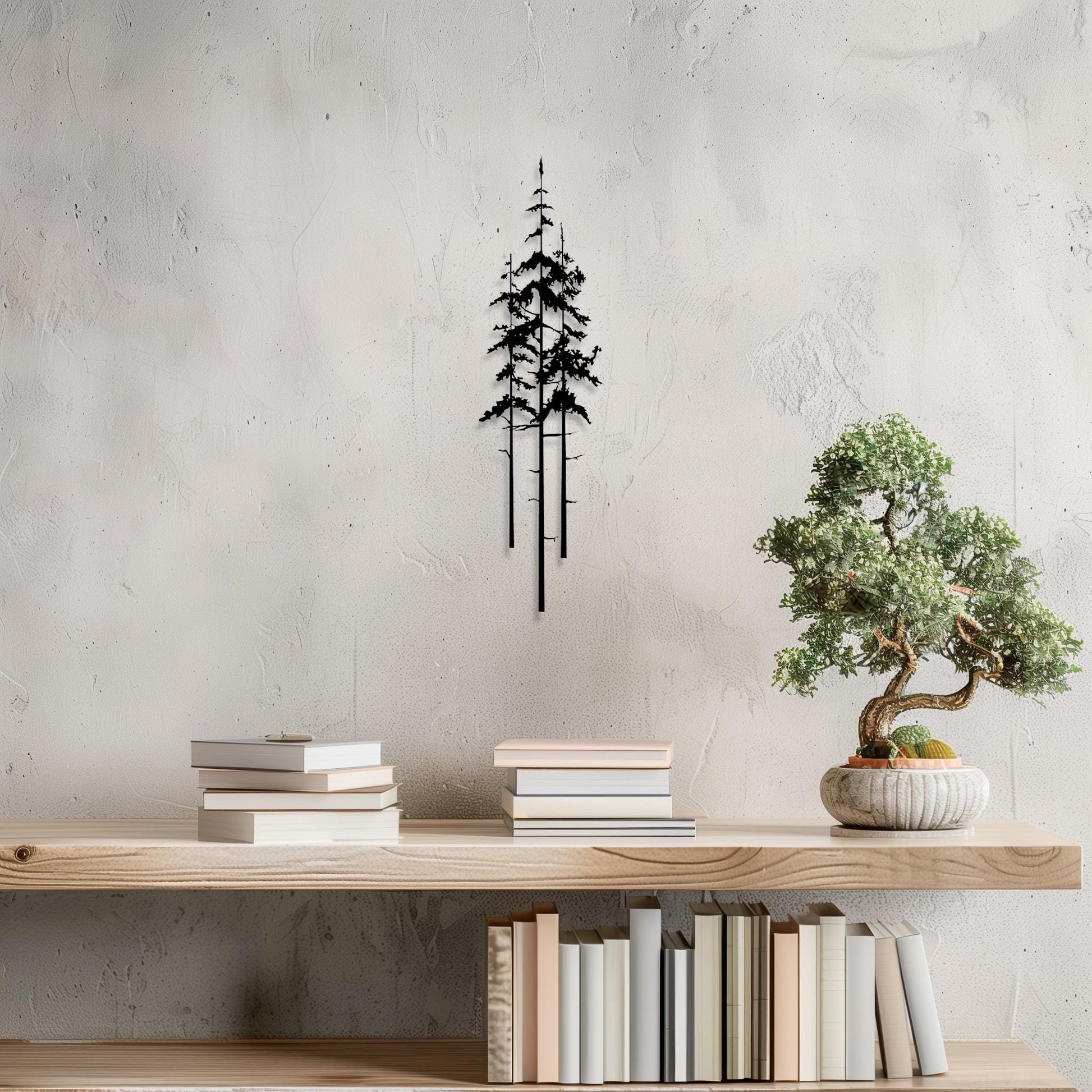 Set Of 3 Tall Trees Metal Wall Art • Forest Sculpture Steel Sign • Decorative Nature Wall Hanging • Contemporary Modern Interior Decoration