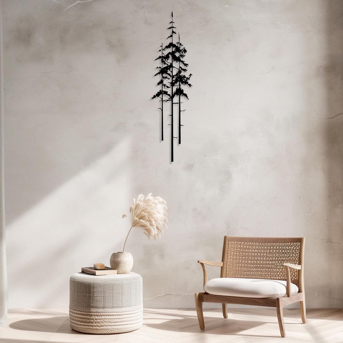 Set Of 3 Tall Trees Metal Wall Art  Forest Sculpture Steel Sign  Decorative Nature Wall Hanging  Contemporary Modern Interior Decoration