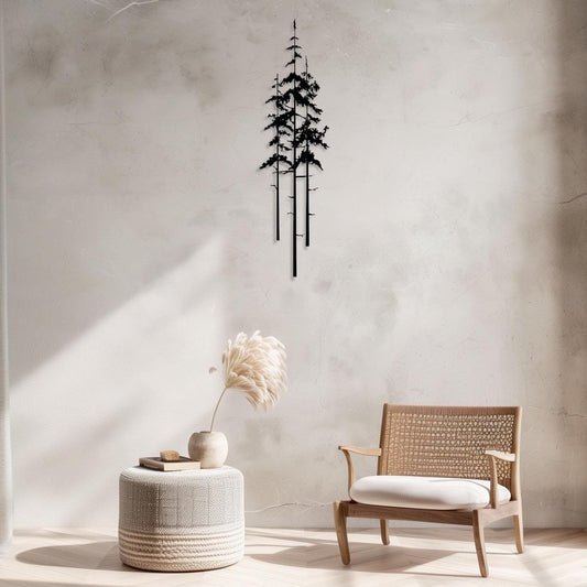Set Of 3 Tall Trees Metal Wall Art  Forest Sculpture Steel Sign  Decorative Nature Wall Hanging  Contemporary Modern Interior Decoration