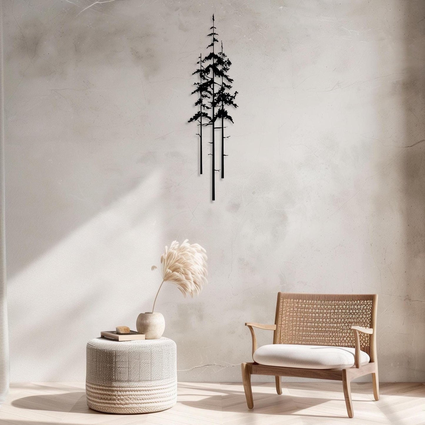 Set Of 3 Tall Trees Metal Wall Art  Forest Sculpture Steel Sign  Decorative Nature Wall Hanging  Contemporary Modern Interior Decoration