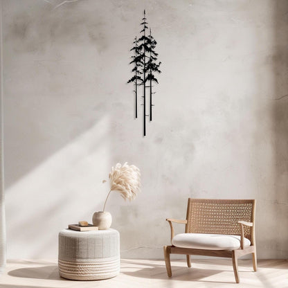 Set Of 3 Tall Trees Metal Wall Art  Forest Sculpture Steel Sign  Decorative Nature Wall Hanging  Contemporary Modern Interior Decoration