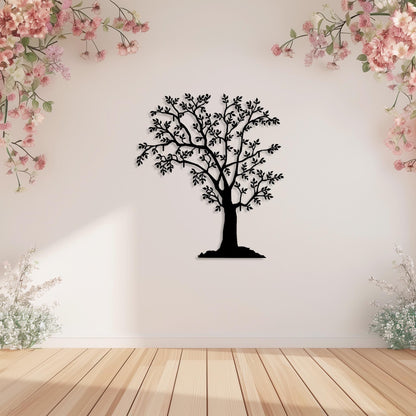 Tree With Leaves Metal Wall Art  Tree Sculpture Steel Sign  Decorative Nature Wall Hanging  Contemporary Modern Forest Interior Decor